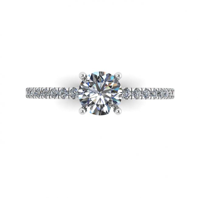 Classic Round Diamond Ring with thin side pave
