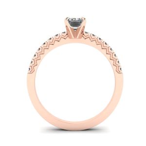 V Style Emerald Cut Diamond Ring Rose Gold - Photo 1