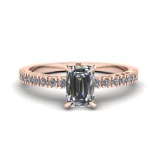 V Style Emerald Cut Diamond Ring Rose Gold