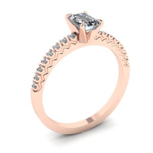 V Style Emerald Cut Diamond Ring Rose Gold - Photo 3