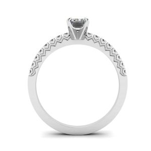 V Style Emerald Cut Diamond Ring White Gold - Photo 1