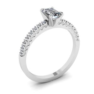 V Style Emerald Cut Diamond Ring White Gold - Photo 3