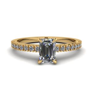V Style Emerald Cut Diamond Ring Yellow Gold