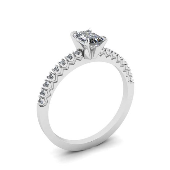 V Style Emerald Cut Diamond Ring,  Enlarge image 4