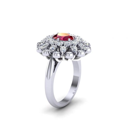 Ring with oval ruby and diamonds vintage style,  Enlarge image 2