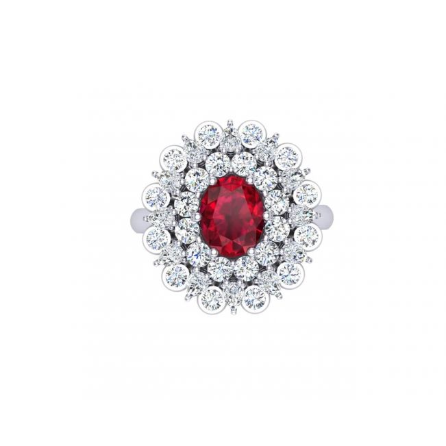 Ring with oval ruby and diamonds vintage style
