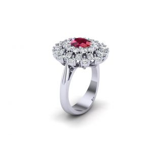 Ring with oval ruby and diamonds flower style - Photo 1