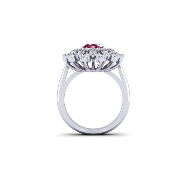 Ring with oval ruby and diamonds flower style,  Enlarge image 3