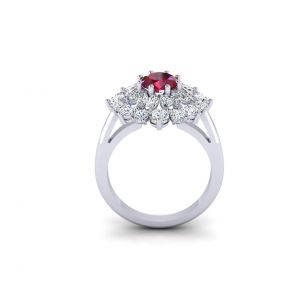 Ring with oval ruby and diamonds flower - Photo 1