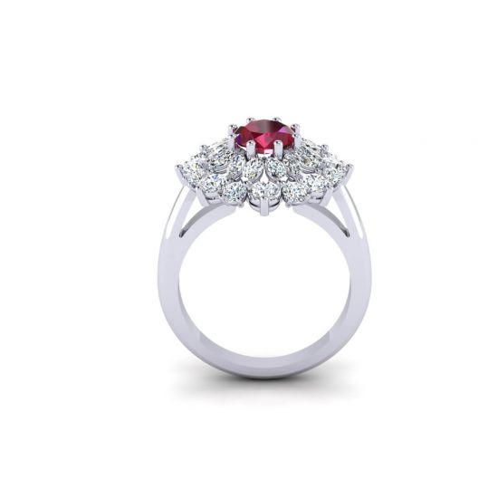Ring with oval ruby and diamonds flower,  Enlarge image 2