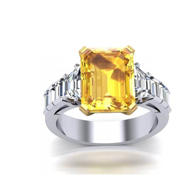 Yellow Sapphire and Side Diamonds Ring - Photo 1