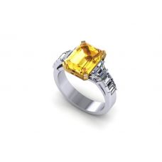 Yellow Sapphire and Side Diamonds Ring
