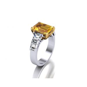 Yellow Sapphire and Side Diamonds Ring - Photo 3