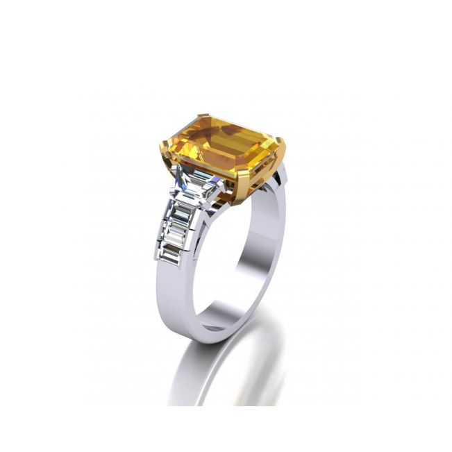 Yellow Sapphire and Side Diamonds Ring - Photo 3