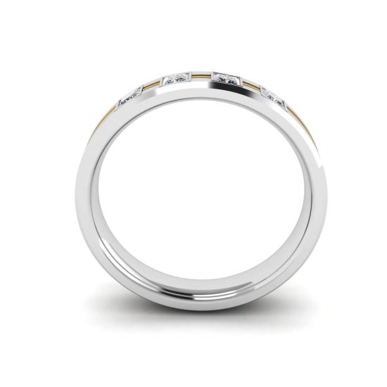 Men Flat Wedding Ring with 4 Diamonds,  Enlarge image 3