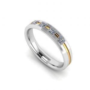 Men Flat Wedding Ring with 4 Diamonds