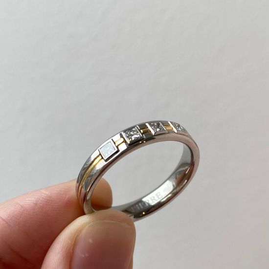 Men Flat Wedding Ring with 4 Diamonds,  Enlarge image 6