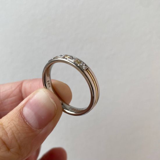 Men Flat Wedding Ring with 4 Diamonds,  Enlarge image 7