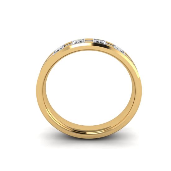 Men Flat Wedding Ring with 4 Diamonds Mix Gold,  Enlarge image 3