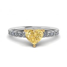 Heart Yellow Diamond 0.5 ct with Side Pave Ring
