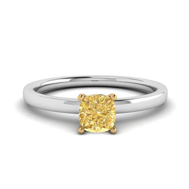 Cushion Yellow Diamond Solitaire Ring