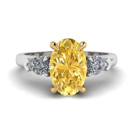 Oval Yellow Diamond with Side Pear White Diamonds Ring, Enlarge image 1