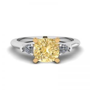 Cushion Yellow Diamond with Side White Pears Ring