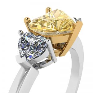 1 carat Yellow Heart Diamond with 2 Side Hearts Ring - Photo 1