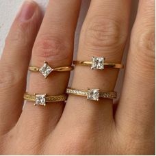  Yellow Rope Engagement Ring with Princess Cut Diamond