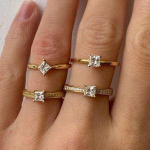  Yellow Rope Engagement Ring with Princess Cut Diamond