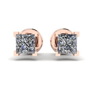 Princess-Cut Diamond Stud Earrings Rose Gold