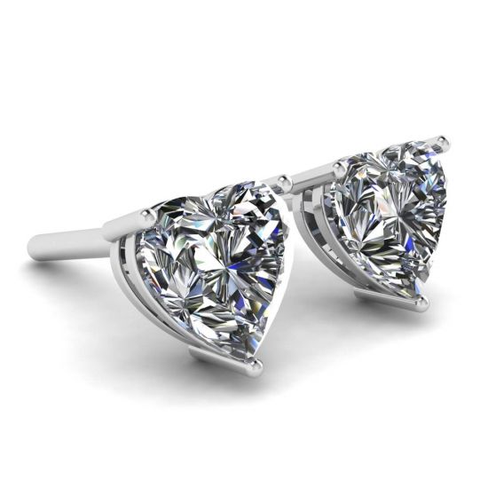 Heart Shape Diamond Stud Earrings White Gold,  Enlarge image 3