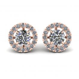 Round Diamond Halo Stud Earrings in 18K Rose Gold