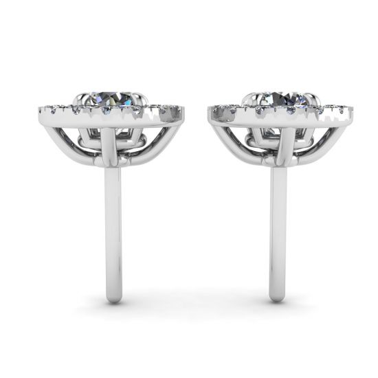 Round Diamond Halo Stud Earrings in 18K White Gold,  Enlarge image 2