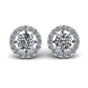 Round Diamond Halo Stud Earrings in 18K White Gold