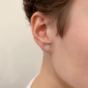 Round Diamond Halo Stud Earrings in 18K White Gold - Photo 3