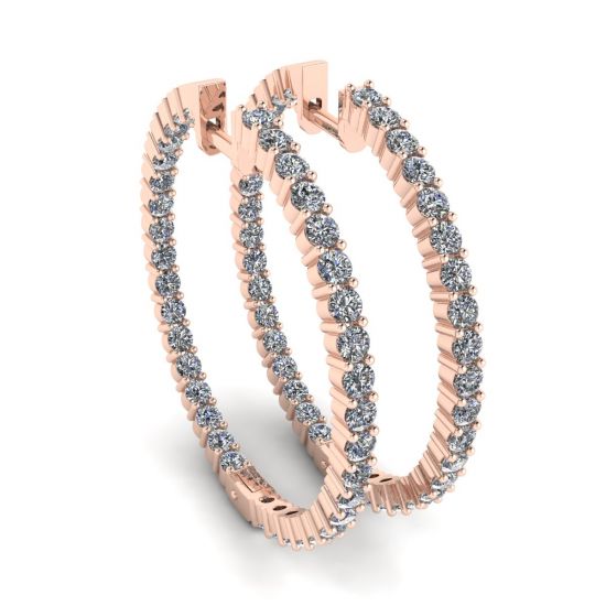 Thin Hoop Earrings with Diamonds Rose Gold, Enlarge image 1