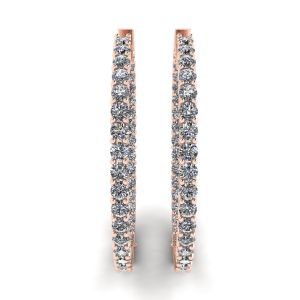 Thin Hoop Earrings with Diamonds Rose Gold - Photo 2