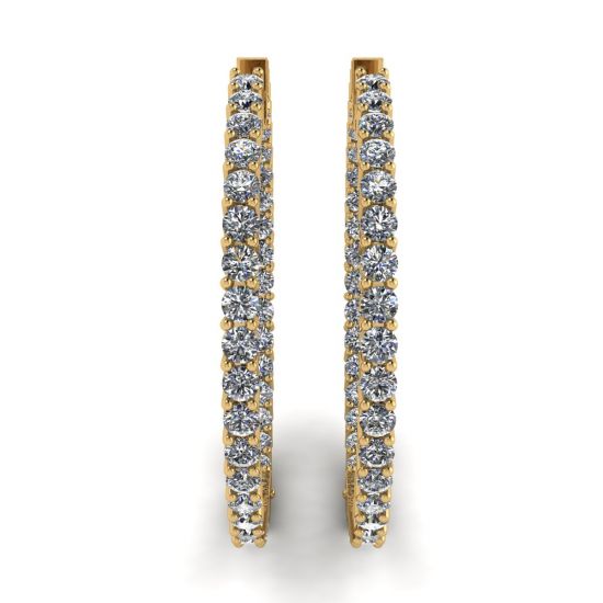 Thin Hoop Earrings with Diamonds Yellow Gold,  Enlarge image 3