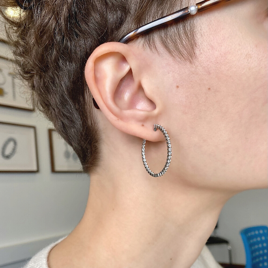 Thin Hoop Earrings with Diamonds,  Enlarge image 4