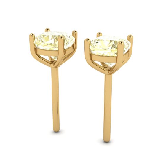 Cushion Yellow Diamond Stud Earrings in 18K Yellow Gold,  Enlarge image 4