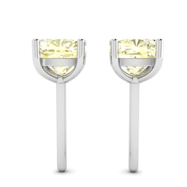 Cushion Yellow Diamond Stud Earrings in 18K White Gold - Photo 1