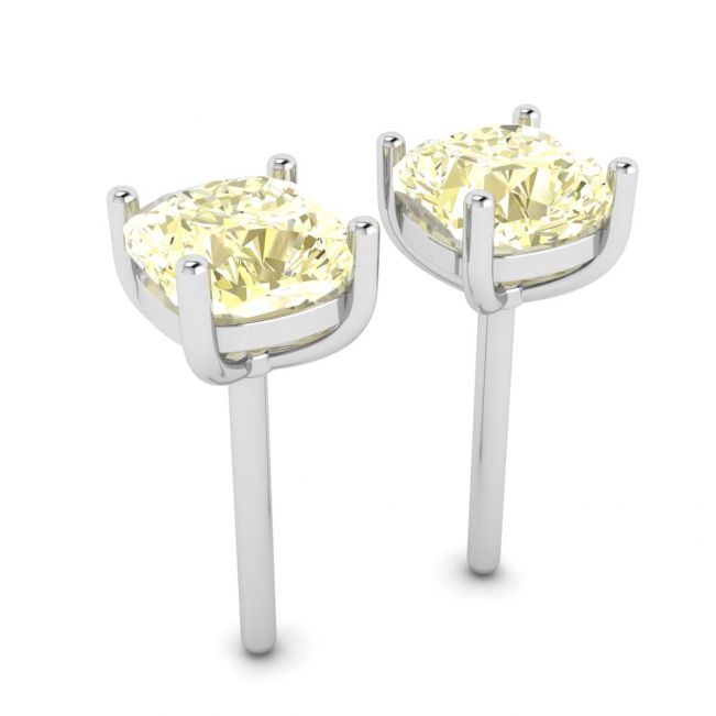 Cushion Yellow Diamond Stud Earrings in 18K White Gold - Photo 2