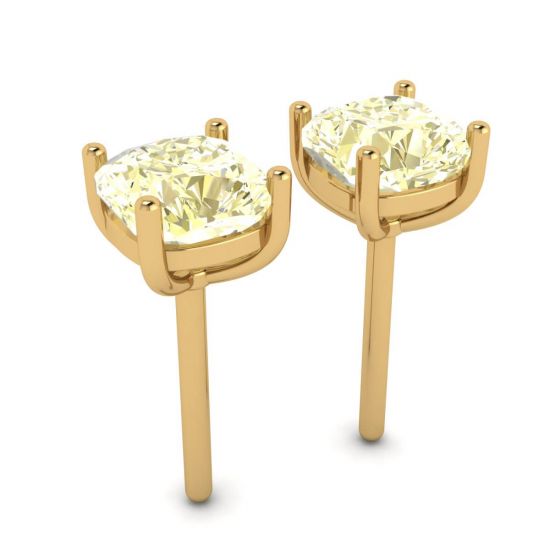 Cushion Yellow Diamond Stud Earrings in 18K Yellow Gold,  Enlarge image 3