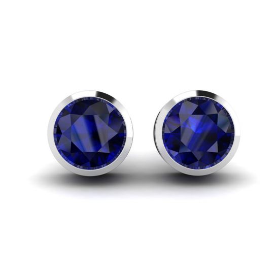 Classic Blue Sapphire Stud Earrings White Gold, Enlarge image 1