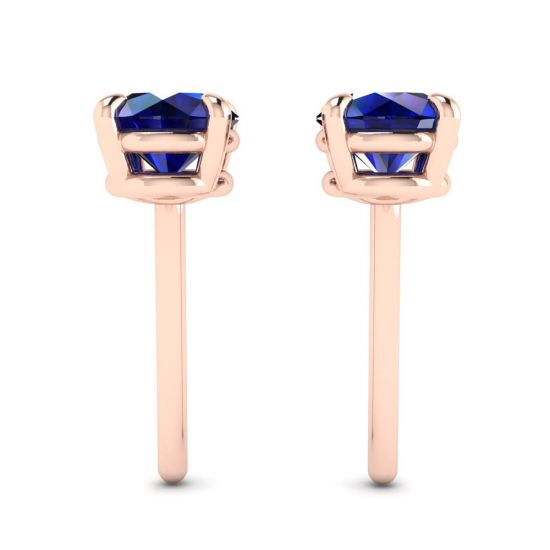 Classic Blue Sapphire Stud Earrings Rose Gold,  Enlarge image 2