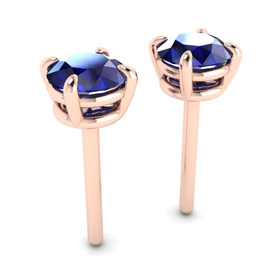 Classic Blue Sapphire Stud Earrings Rose Gold,  Enlarge image 3