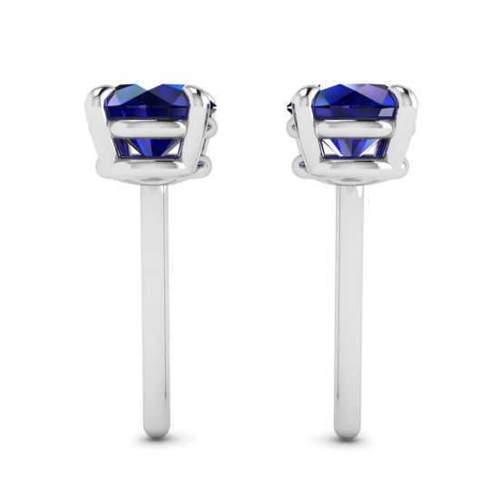 Classic Blue Sapphire Stud Earrings White Gold,  Enlarge image 2
