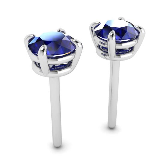 Classic Blue Sapphire Stud Earrings White Gold,  Enlarge image 3