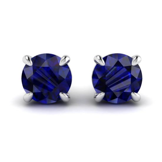 Classic Blue Sapphire Stud Earrings White Gold, Image 1